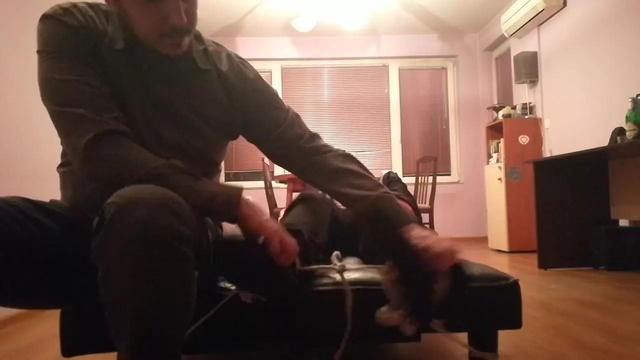 Hot Guy Feet Tickle Tortured in Sneakers, Black Socks and Bare Feet