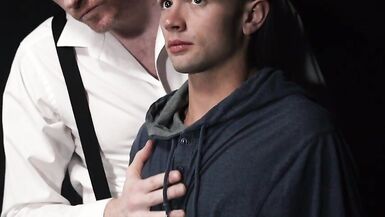 Hunk exposed nude, caressed, and probed with glass sex tool