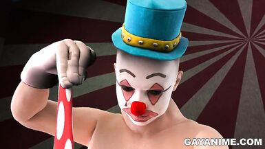 Cartoon clown copulates cg muscle boy