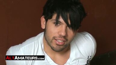 Wonderful looking alternative twink jacks off his bushy rod solo