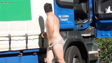 Hawt uncut truckers pissing in public - foreskin & void urine spy