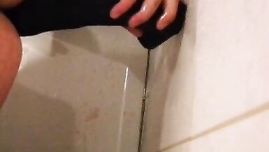Huge Black dildo fucking pumping in the bathroom