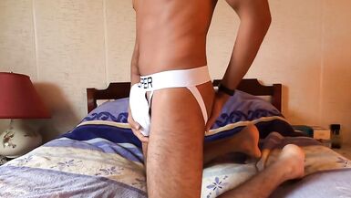 Teen Gay Shows Ass with Jockstrap and Cumshot