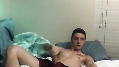 Twink Plays with his Cock until he Busts his Nut everywhere