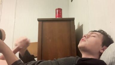 (Huge Cumshot) HOT Teen Guy with DEEP Voice Moans EDGES using Fleshlight, Pull out before Cumming