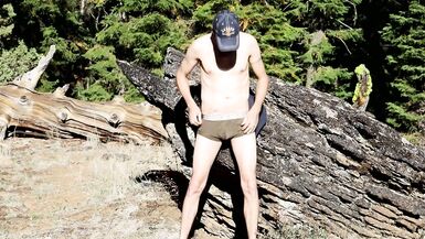 Daddy with a Big Cock Enjoys Showing off outside on a Sunny Day in a Public Forest - 3 image