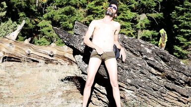 Daddy with a Big Cock Enjoys Showing off outside on a Sunny Day in a Public Forest - 4 image