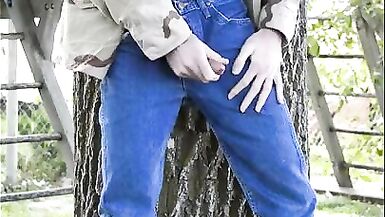 Redneck Wanks His Hung Cock Publicly in Backyard and Cums! - 14 image