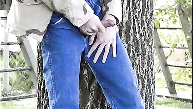 Redneck Wanks His Hung Cock Publicly in Backyard and Cums! - 15 image