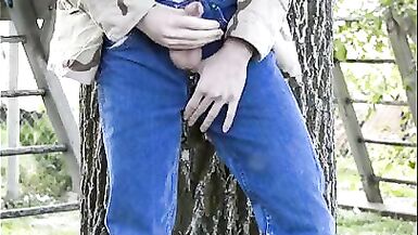 Redneck Wanks His Hung Cock Publicly in Backyard and Cums! - 2 image