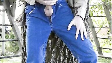 Redneck Wanks His Hung Cock Publicly in Backyard and Cums! - 3 image