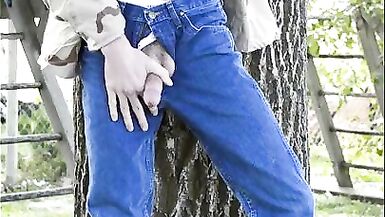 Redneck Wanks His Hung Cock Publicly in Backyard and Cums! - 5 image