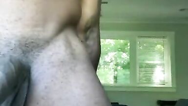 Sexy lad busts huge nut in living room