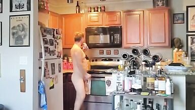 Nudist with Boner at Home Walking Around Masturbating