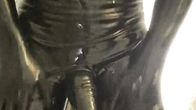 Fully enclosed in latex masturbation and cumshot