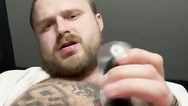 Moaning close up lubed cock