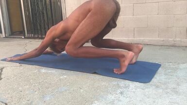 Sexy Stud Practices Yoga Naked in Public Yard - 1 image