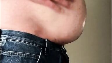 Jacking Off Rubbing Oil on Belly and Cock