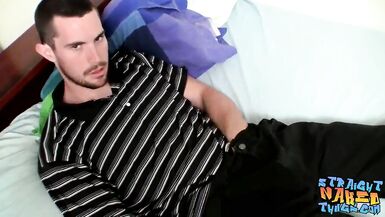 Straight amateur Hunter masturbates hairy dick and jizzes