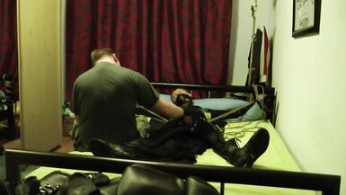 Milking Handjob with Punches to the Balls of servilejerome in latex catsuit