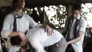 Straight men on the street harshly used a gay man as their whore / Forced Blowjob / gay Threesome