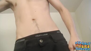 Tattooed straight thug masturbating after using a dance pole