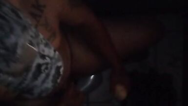 Muscle tattoo sissy in purple panties shaking thick ass and masturbating in gloryhole part 2 - 8 image