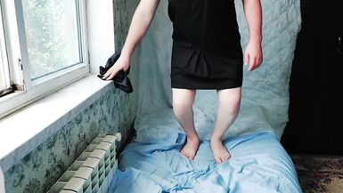 Slut Sissy Night Club Mini Leather Jacket and Mini Leather Skirt Sexy White Crossdresser Kitty Big Butt Big Ass Booty