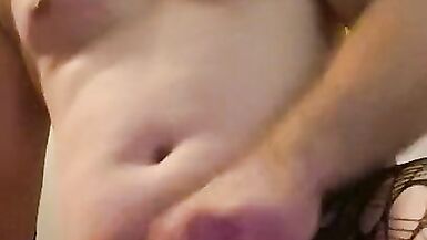 Chubby hunk jerking off in fishnets