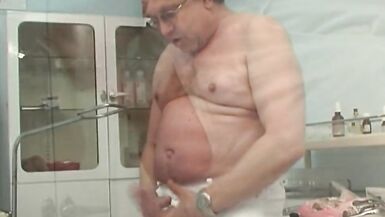 bizarre horny doctor used jerks his cock until he comes long and hard