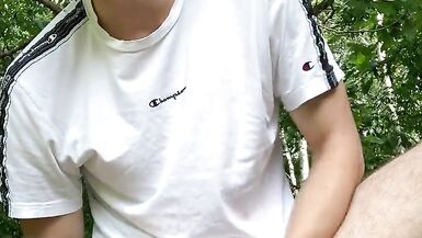 Polish Teen boy play monster dildo outside public forest and destroys the ass than he cums - 5 image