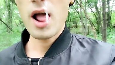 Walking outdoor with cum on face - cum walk and jerk off with cum covered face