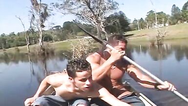 Hunk dudes in the boat give each others blowy and then fuck in the field - 5 image