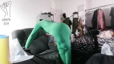 Engelli eşcinsel sıkı spandeks vücut takım elbise cums