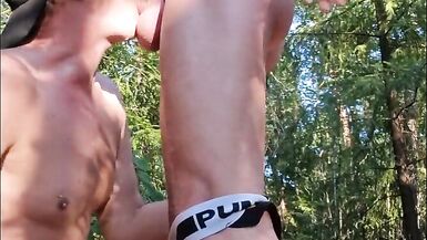 Tony swallow piss and gag on dick in public outdoors. NB! Lots and lots of piss.