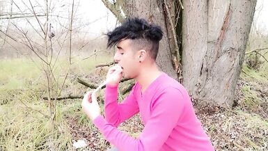 Twink found 6 used condoms by 4 straight friends - cum eat then put in ass