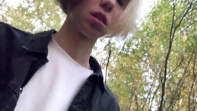 Cute Russian Boy Masturbating in a Public Forest and Pee Outdoors