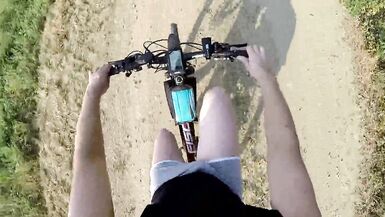 Naked and horny in public - POV cam - Riding nude in nature, shaved body, exhibitionist masturbate to cumshot
