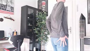 Strip with hot underwear, dildo play on the couch and jerk