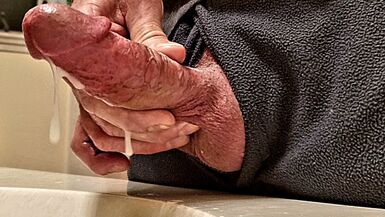 Dads Cock Discharges a Large Load