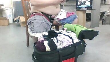 Elevator room panty jack off session