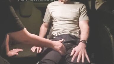 Aussie Gay sucks Str8 Uber Driver in back of car - Subtitled