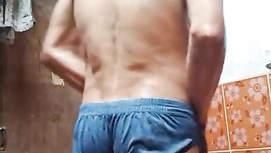 asian boy bathing naked in bathroom with cold water. her body is petite and sexy, her skin is brown and smooth. - 10 image