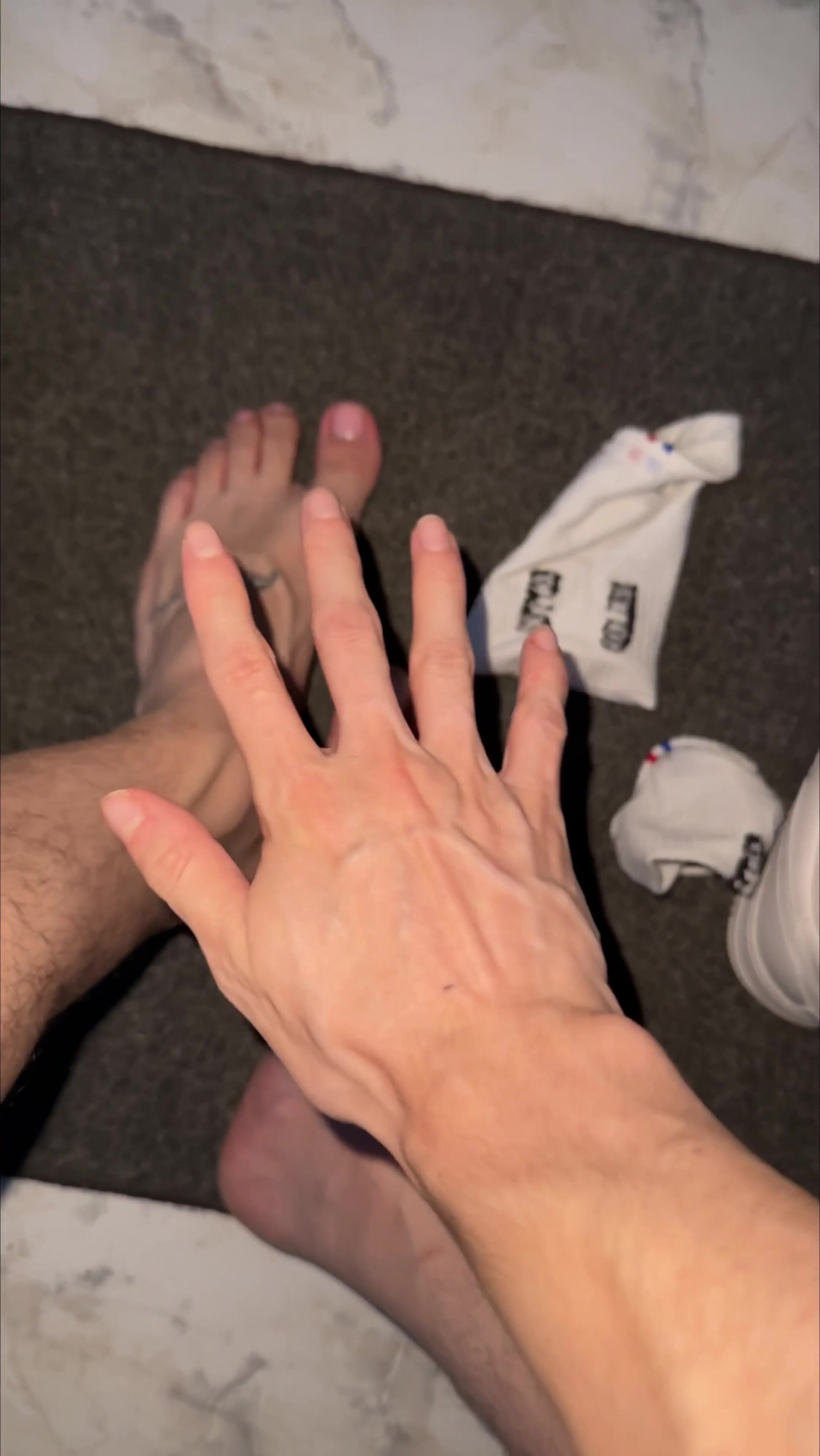 Boy shows off his body after the gym - fetish - feet - hands - armpits -  nipples - muscular Latino - big cock - uncut