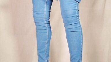 Boy in Skin Tight Jeans, Cock Sleeve Underwear and sexy High Heels - Bulge Show