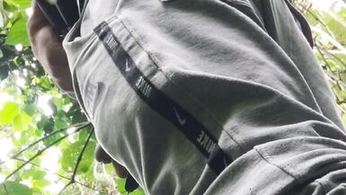 urinating in the forest after a cumshot