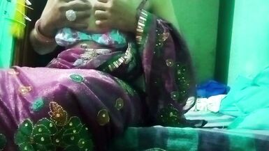 Indian Gay Crossdresser in pink saree pressing and milking his boobs so hard and enjoying the hardcore sex