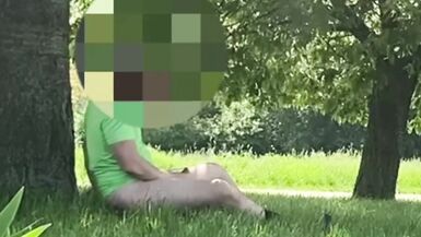 Huge cumshot in public, risky masturbation