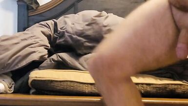 Slow motion. Beautiful cock flopping while riding the wifes dildo. Slow motion. - 3 image