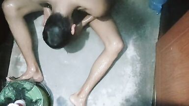 My Sister See me during Naked bathing. She just look my huge cock and she got afraid.